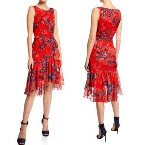Marchesa Notte Floral Sleeveless Red Dress Size 4